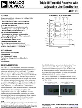 AD8123. Triple Differential Receiver with Adjustable Line Equalization