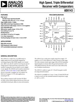 AD8143. High Speed, Triple Differential Receiver with Comparators