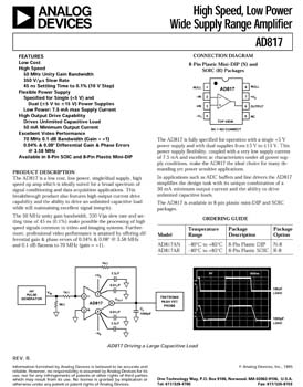 AD817. High Speed, Low Power Wide Supply Range Amplifier