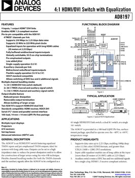 AD8197. 4:1 HDMI/DVI Switch with Equalization