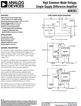 AD8203. High Common-Mode Voltage, Single-Supply Difference Amplifier