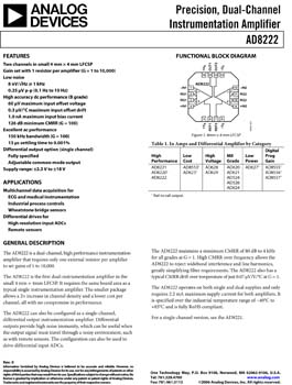 AD8222. Precision, Dual-Channel Instrumentation Amplifier