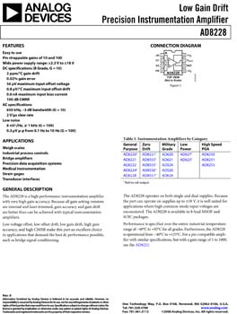 AD8228. Low Gain Drift Precision Instrumentation Amplifier Fixed G = 10, 100