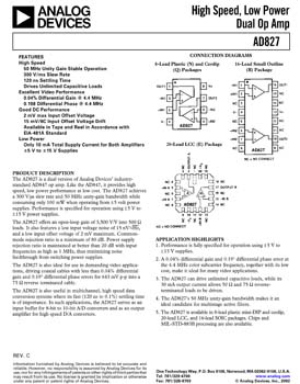 AD827. High Speed, Low Power Dual Op Amp