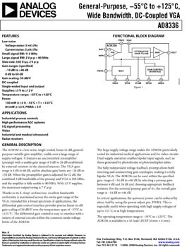 AD8336. General-Purpose, -55°C to +125°C, Wide Bandwidth, DC-Coupled VGA