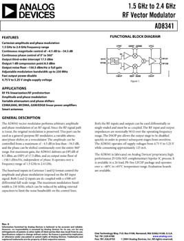AD8341. RF Vector Modulator 1.5GHz - 2.4GHz