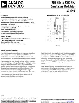 AD8349. 700 MHz - 2.7 GHz Direct Up-Conversion Quadrature Modulator