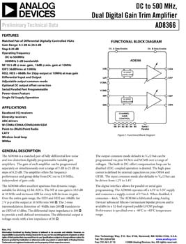 AD8366. DC to 500 MHz, Dual Digital Gain Trim Amplifier