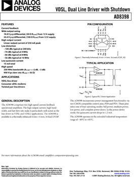 AD8398. VDSL, Dual Line Driver with Shutdown