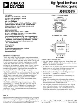 AD848. High Speed, Low Power Monolithic Op Amps 5 Stable