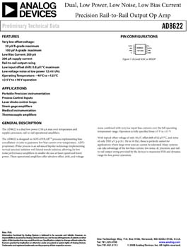AD8622. Dual, Low Power, Low Noise, Low Bias Current, Precision Rail-to-Rail Output Op Amp