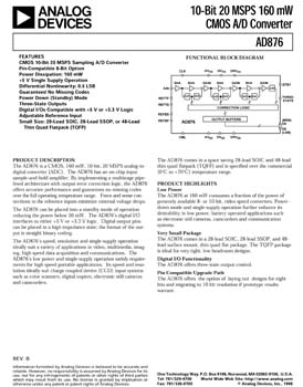 AD876. 10-Bit 20 MSPS 160 mW CMOS A/D Converter