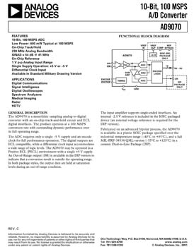 AD9070. 10-Bit, 100 MSPS,  ECL  A/D Converter