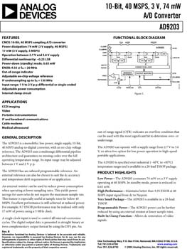 AD9203. 10-Bit, 40 MSPS, Low-Power Analog-to-Digital Converter