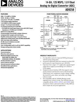 AD9258. 14-Bit, 125 MSPS, 1.8 V Dual Analog-to-Digital Converter (ADC)