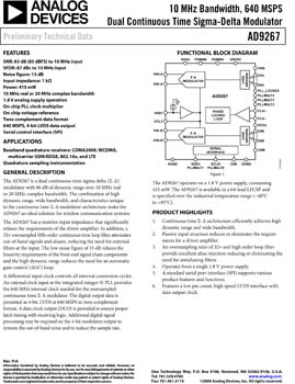 AD9267. 10MHz Bandwidth, 640 MSPS Dual Continuous Time Sigma-Delta Modulator