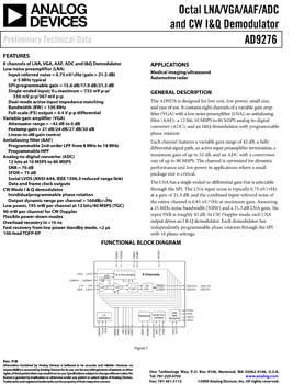 AD9276. Octal LNA/VGA/AAF/ADC and CW I&Q Demodulator