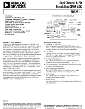 AD9281. Dual Channel 8-Bit Resolution CMOS ADC