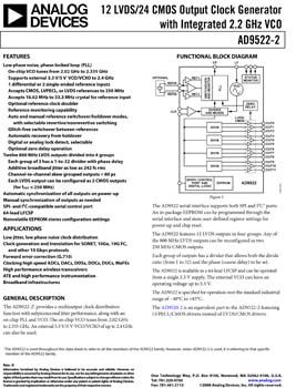 AD9522-2. 12 LVDS/24 CMOS Output Clock Generator with Integrated 2.2 GHz VCO