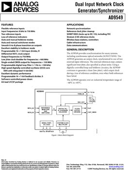 AD9549. Dual Input Network Clock Generator/Synchronizer