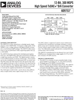 AD9753. 12-Bit, 300 MSPS High Speed TxDAC+(r)  D/A Converter