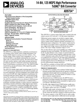 AD9754. 14-Bit, 100 MSPS+ TxDAC(r) D/A Converter