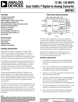 AD9765. 12-Bit, 125 MSPS Dual TxDAC+(r) Digital-to-Analog Converter