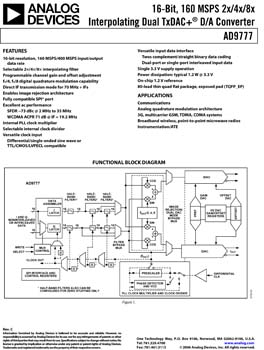 AD9777. 16-Bit 160 MSPS 2x/4x/8x Interpolating Dual TxDAC+(r) D/A Converter