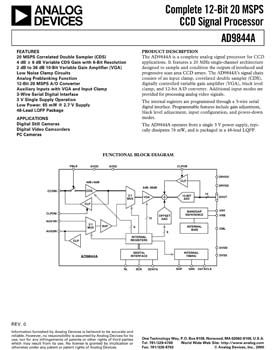 AD9844A. Complete 12-Bit, 20 MHz CCD Signal Processor