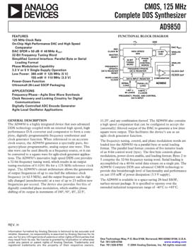 AD9850. CMOS, 125 MHz Complete DDS Synthesizer
