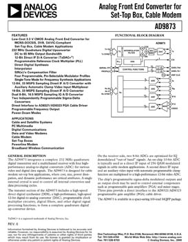 AD9873. Analog Front End Converter for Set-Top Box, Cable Modem