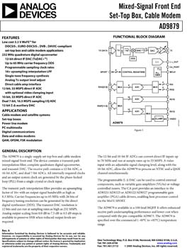 AD9879. Mixed Signal Front End Set Top Box, Cable Modem (MxFE®)