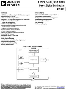 AD9910. 1 GSPS, 14-Bit, 3.3 V CMOS Direct Digital Synthesizer