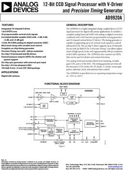 AD9920A. 12-Bit CCD Signal Processor with V-Driver and Precision Timing Generator