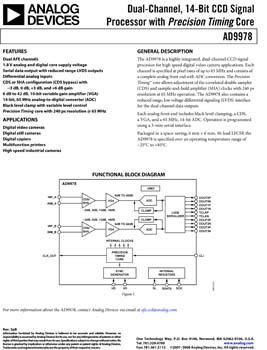 AD9978. Dual-Channel, 14-Bit CCD Signal Processor with Precision Timing Core