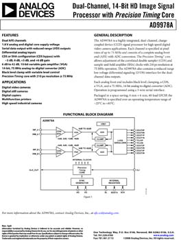 AD9978A. Dual-Channel, 14-Bit HD Image Signal Processor with Precision Timing Core