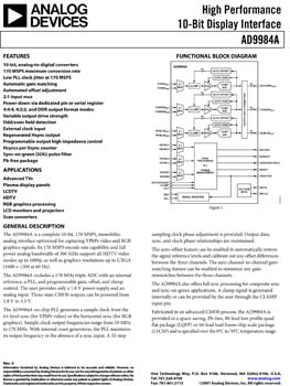 AD9984A. High Performance 10-Bit Display Interface