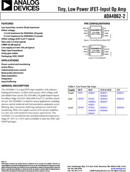 ADA4062-2. Tiny, Low Power JFET-Input Op Amp