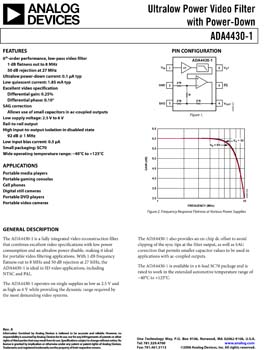 ADA4430-1. Ultralow Power Video Filter with Power-Down