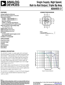 ADA4855-3. Single Supply, High Speed, Rail-to-Rail Output, Triple Op Amp