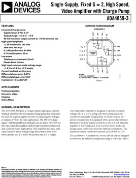 ADA4859-3. Single-Supply, Fixed G = 2, High Speed, Video Amplifier with Charge Pump