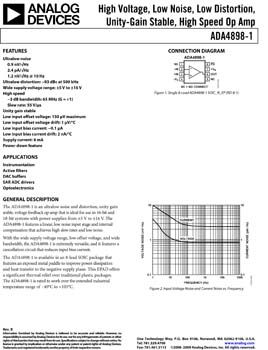 ADA4898-1. High Voltage, Low Noise, Low Distortion, Unity Gain Stable, High Speed Op Amp
