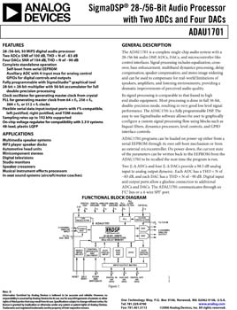 ADAU1701. SigmaDSP(r) 28/56-Bit Audio Processor with Two ADCs and Four DACs