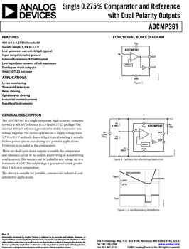 ADCMP361. Single 0.275% Comparator and Reference with Dual Polarity Outputs 