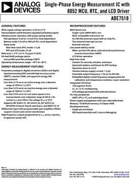 ADE7518. Single-Phase Energy Measurement IC with 8052 MCU, RTC, and LCD Driver