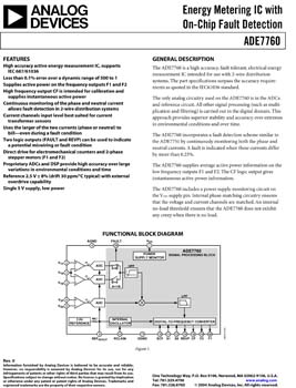 ADE7760. Single Phase Energy Metering IC with On-Chip Fault Detection and Integrated Oscillator