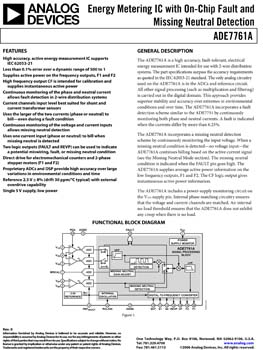 ADE7761A. Energy Metering IC with On-Chip Fault and Missing Neutral Detection