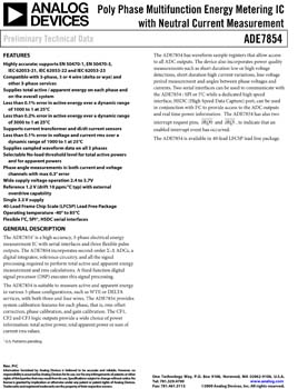 ADE7854. Poly Phase Multifunction Energy Metering IC with Neutral Current measurement