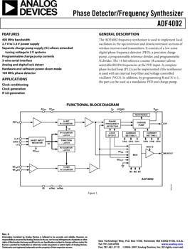 ADF4002. Phase Detector / PLL Frequency Synthesizer