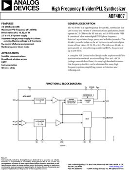 ADF4007. High Frequency Divider/PLL Frequency Synthesizer